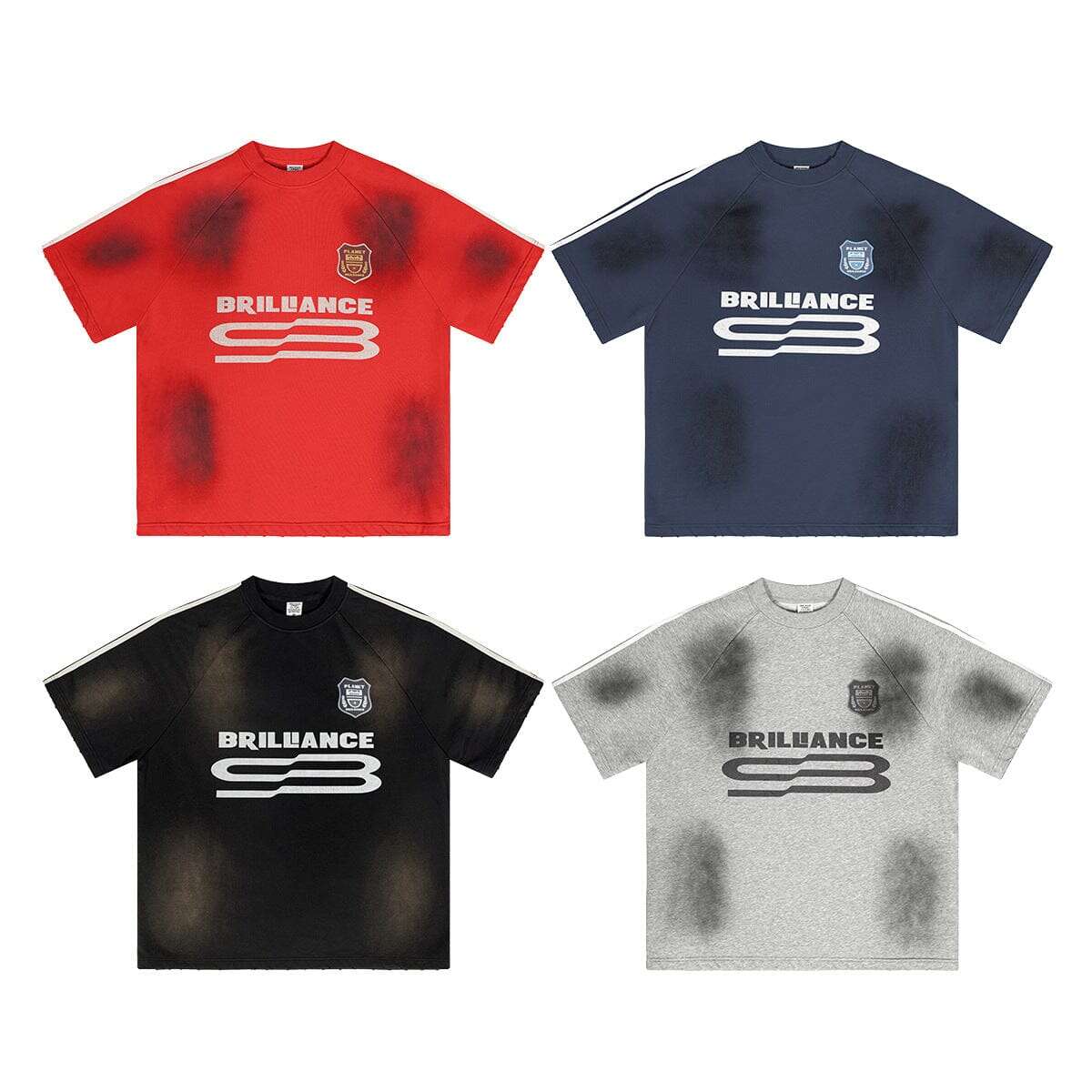 mah-test04:Loose American fashion brand retro three-bar washed distressed short sleeves