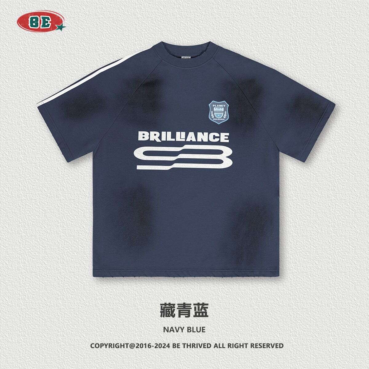 mah-test04:Loose American fashion brand retro three-bar washed distressed short sleeves