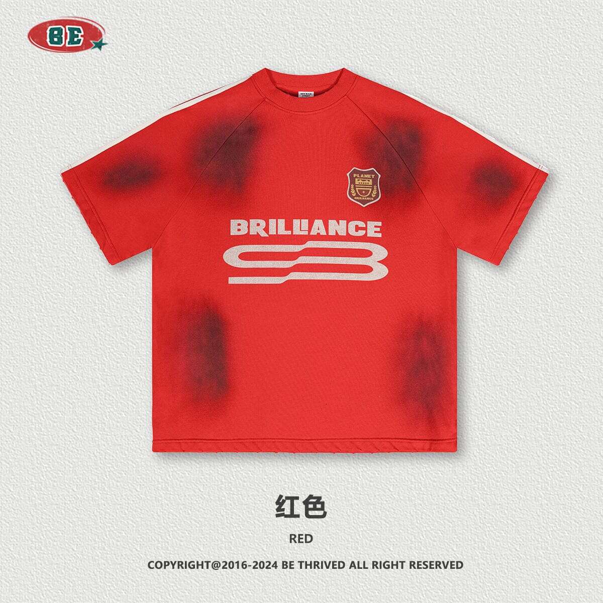 mah-test04:Loose American fashion brand retro three-bar washed distressed short sleeves