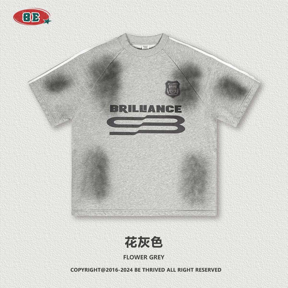 mah-test04:Loose American fashion brand retro three-bar washed distressed short sleeves