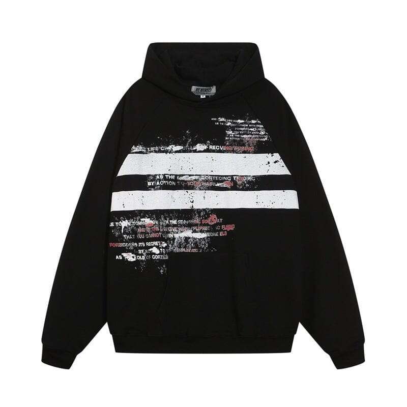 mah-test04:Street niche design striped letter print loose hooded sweatshirt