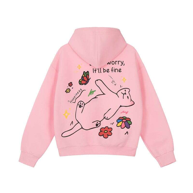 mah-test04:Youthful atmosphere, small dopamine print loose hooded sweatshirt