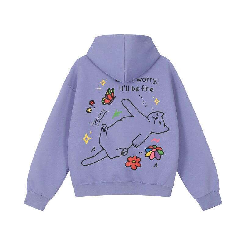 mah-test04:Youthful atmosphere, small dopamine print loose hooded sweatshirt