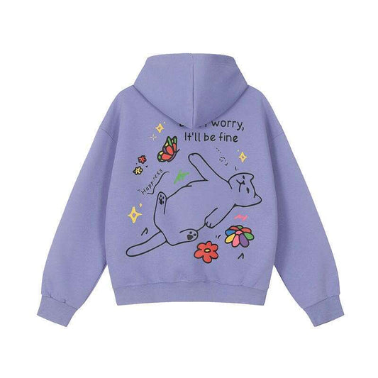 mah-test04:Youthful atmosphere, small dopamine print loose hooded sweatshirt